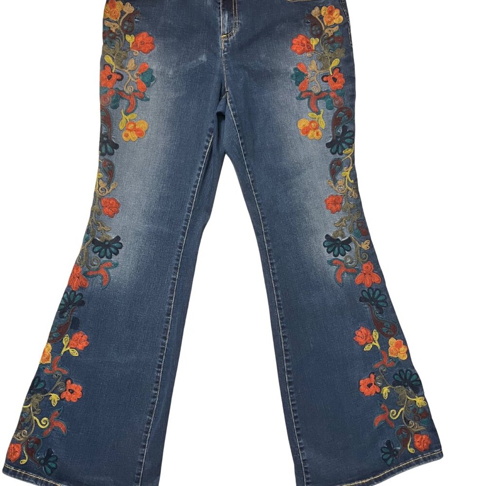 INC International Concepts Embroidered Flare Leg Jeans | Floral Detail | Mid-Ris - Picture 9 of 9